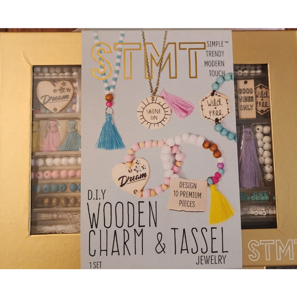 DIY Wooden Charm & Tassel Jewelry Kit Multi-color One Size, New in Box by STMT